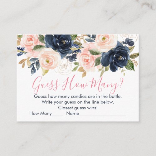 Blush Pink  Navy Floral Guess How Many Game Enclosure Card