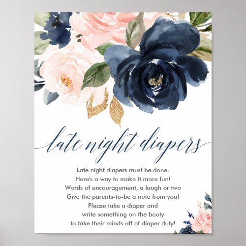 Blush pink navy floral Late night diapers sign