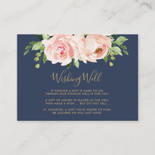 Blush Pink Navy Floral Wedding Wishing Well Enclosure Card