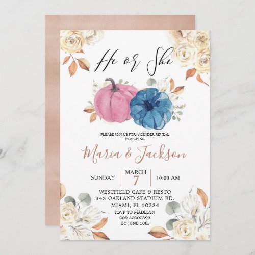 Blush Pink  Navy Gender Reveal Party Invitation