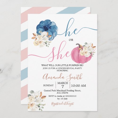 Blush Pink  Navy Gender Reveal Party Invitation