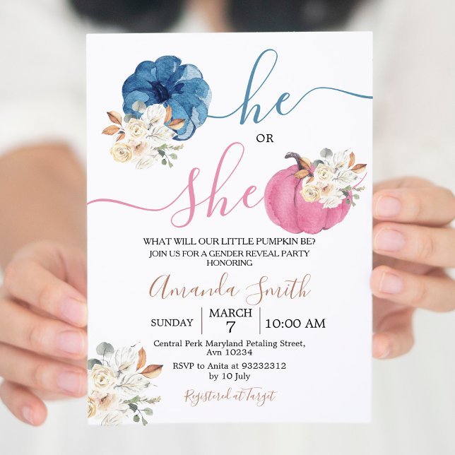 Blush Pink & Navy Gender Reveal Party Invitation (Creator Uploaded)