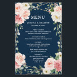 Blush Pink Navy Geometric Botanical Wedding Menu<br><div class="desc">Elegant Blush pink / peach spring floral botanical wedding menu featuring a bouquet of soft pastel watercolor roses, peonies and hydrangeas in shades of blush pink, peach and cream with lush green botanical leaves and eucalyptus leaves with gold geometric frame. Please find more matching designs and variations from my "blissweddingpaperie"...</div>