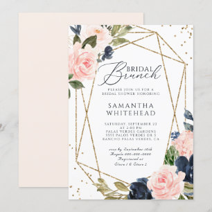 Blush Pink Navy Geometric Floral Bridal Shower Invitation