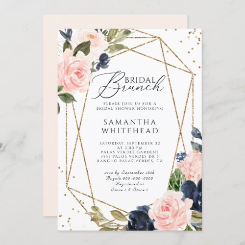 Blush Pink Navy Geometric Floral Bridal Shower Invitation