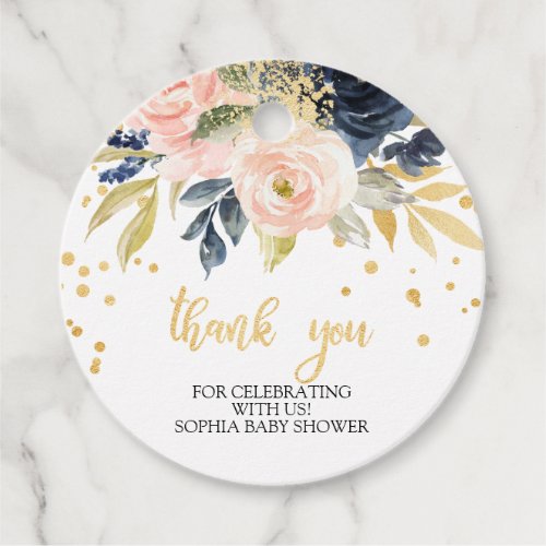 Blush Pink Navy  Gold Baby Shower Favor Tags