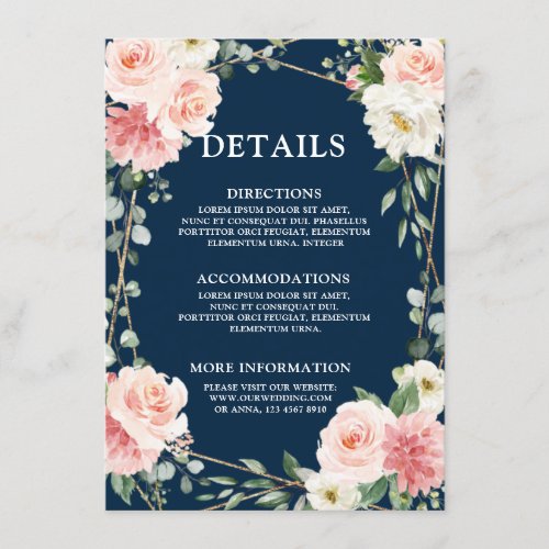 Blush Pink Navy Gold Geometric Botanical Wedding Enclosure Card