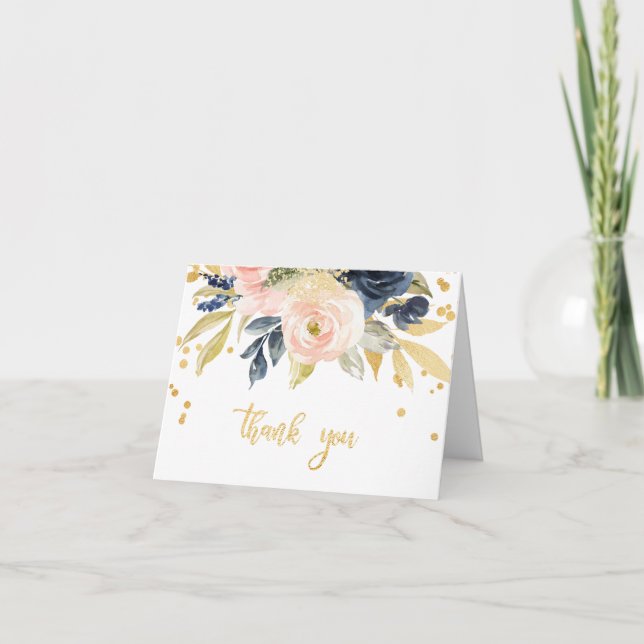 Blush Pink, Navy & Gold Thank You Card (Front)