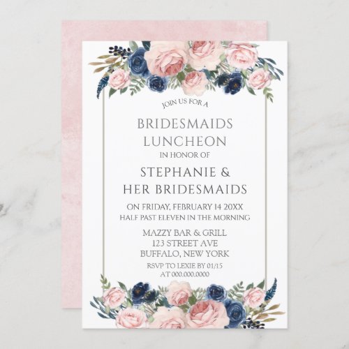 Blush Pink Navy Peony Bridesmaids Luncheon Invitation