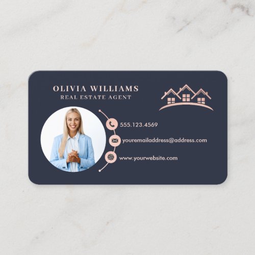 Blush Pink  Navy Professional Real Estate Photo   Business Card