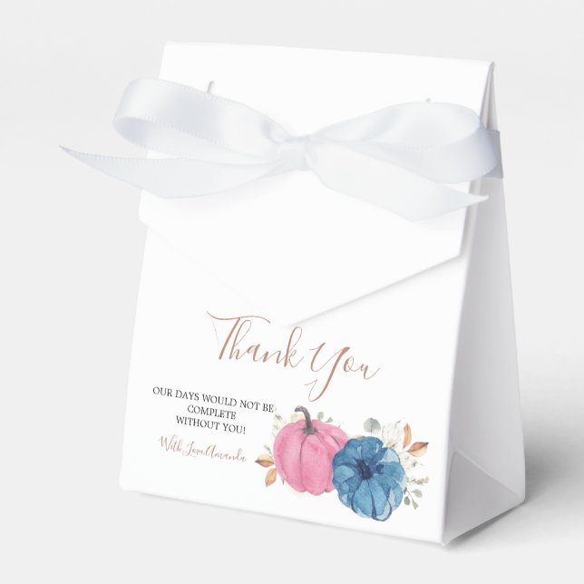 Blush Pink & Navy Pumpkin Gender Reveal Party Favor Boxes (Front Side)