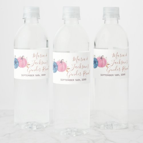 Blush Pink  Navy Pumpkin Gender Reveal Water Bottle Label