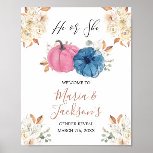 Blush Pink & Navy Pumpkin Gender Reveal Welcome Poster