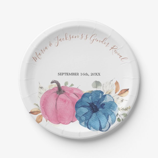 Blush Pink & Navy Pumpkin Rustic Floral Paper Plates (Front)
