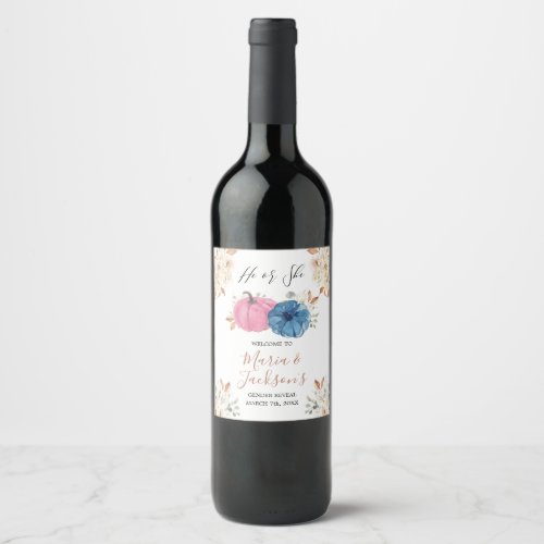 Blush Pink  Navy Pumpkin Wine Bottle Wine Label