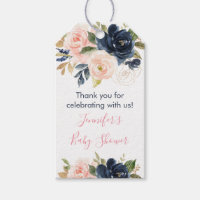 Blush Pink | Navy Watercolor Floral Baby Shower Gift Tags