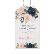 Blush Pink | Navy Watercolor Floral Baby Shower Gift Tags