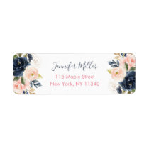 Blush Pink | Navy Watercolor Floral Baby Shower Label