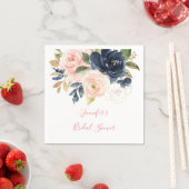 Blush Pink | Navy Watercolor Floral Bridal Shower Napkins (Insitu)