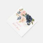 Blush Pink | Navy Watercolor Floral Bridal Shower Napkins (Corner)