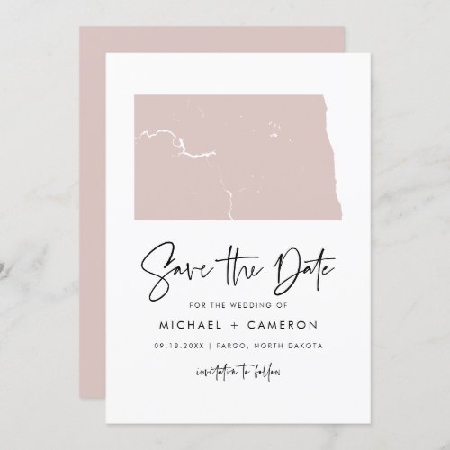 Blush Pink North Dakota Map Minimalist Script Save The Date