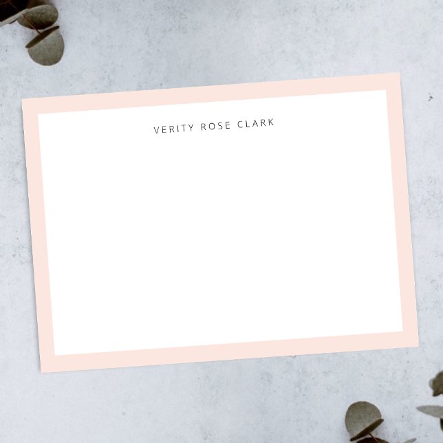 Blush Pink Note Card | Minimal Feminine Notecards (Elegant blush pink border note card by Guava - modern, feminine, and easily customizable.)