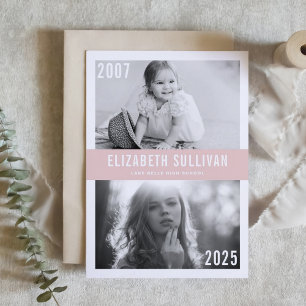 Blush Pink Now and Then Photo Collage Graduation Invitation