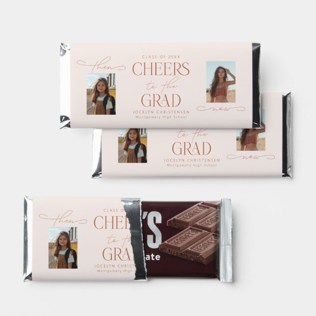 Blush Pink Now & Then Photo Graduation Hershey Bar Favors (Front)