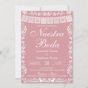 Blush Pink Nuestra Boda Papel Picado Wedding Invitation