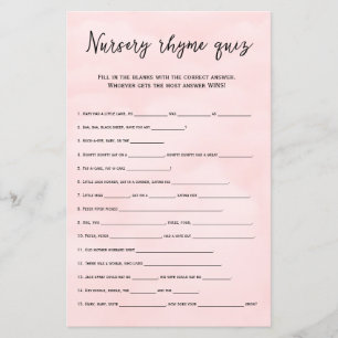 blush pink nursery rhymes quiz baby shower game
