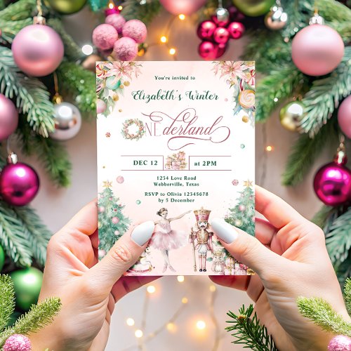 Blush Pink Nutcracker First Birthday Party Invitation