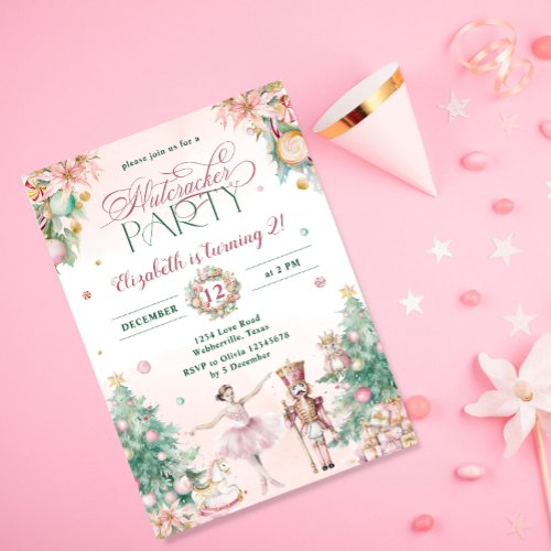 Blush Pink Nutcracker Girls Birthday Party Invitation