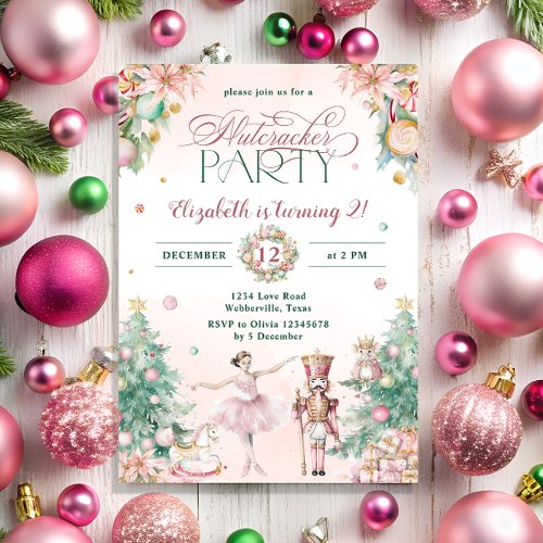 Blush Pink Nutcracker Girls Birthday Party Invitation