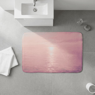 Blush Pink Ocean Beach Sunset Horizon Seascape Bath Mat
