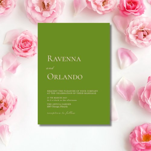 Blush Pink & Olive Green Minimalist Modern Wedding Invitation