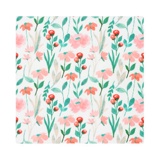 Blush Pink & Olive Green Watercolor Floral Pattern Metal Print