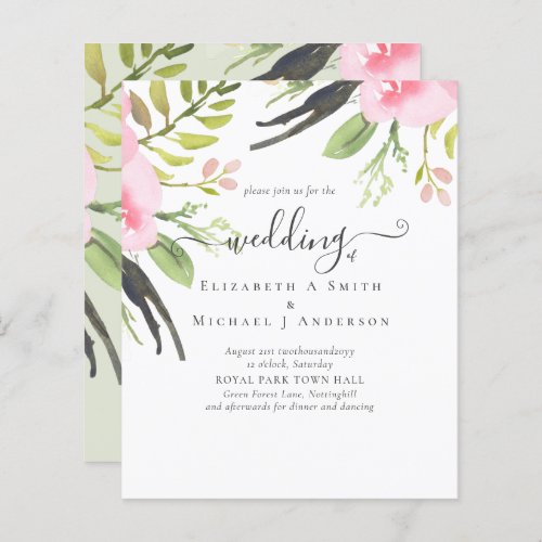 Blush Pink Olive Quality Budget Wedding Invitation