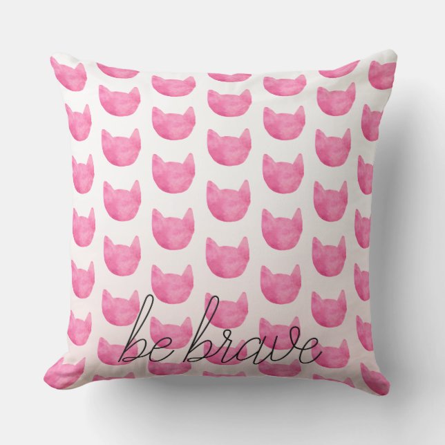 Blush Pink Ombre Cat Be Brave Throw Pillow (Front)