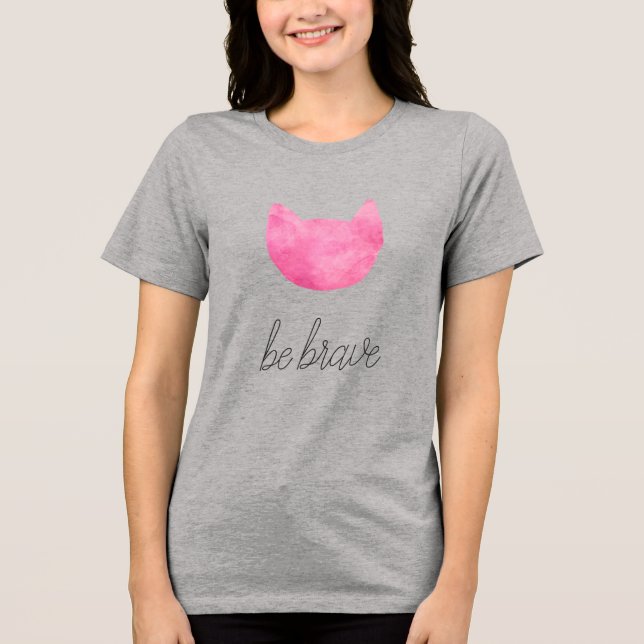 Blush Pink Ombre Cat Be Brave Tri-Blend Shirt (Front)