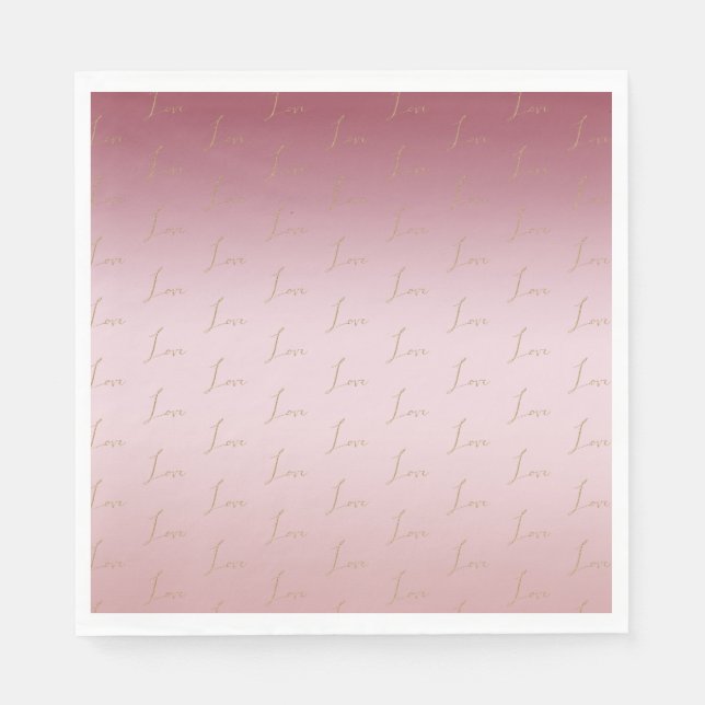 Blush Pink Ombre Glitter Gold Love Napkins (Front)