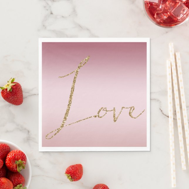 Blush Pink Ombre Glitter Gold Love Napkins (Insitu)