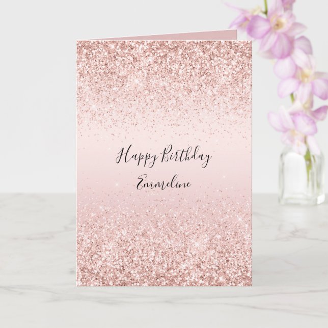 Blush Pink Ombre Glitzy Glitter Sparkle Card (Orchid)
