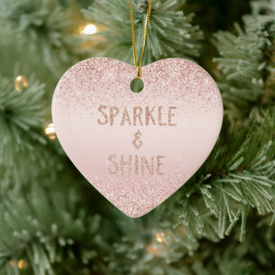 Blush Pink Ombre Glitzy Glitter Sparkle Ceramic Ornament