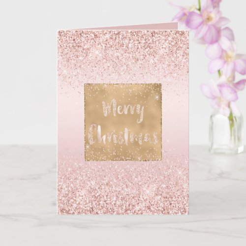 Blush Pink Ombre Glitzy Glitter Sparkle Christmas Card