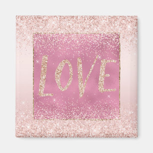 Blush Pink Ombre Glitzy Glitter Sparkle Love Magnet