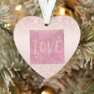 Blush Pink Ombre Glitzy Glitter Sparkle Love Ornament