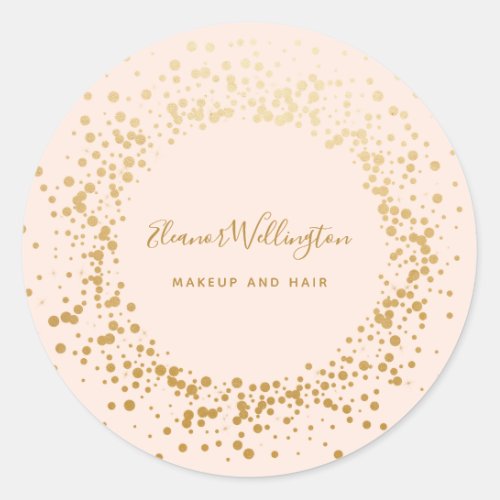 Blush Pink Ombre Gold Confetti Dots Creative   Classic Round Sticker