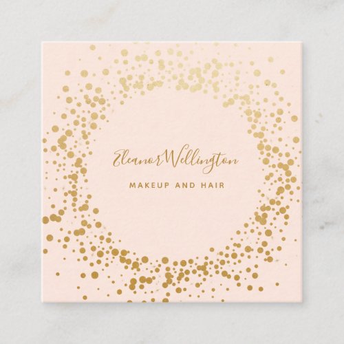 Blush Pink Ombre Gold Confetti Dots Creative  Square Business Card