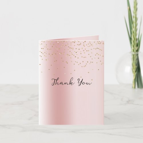 Blush Pink Ombre Gold Glam Confetti Thank You Card