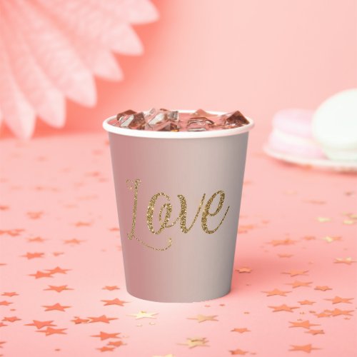 Blush Pink Ombre Gold Glam Glitter Love Paper Cups